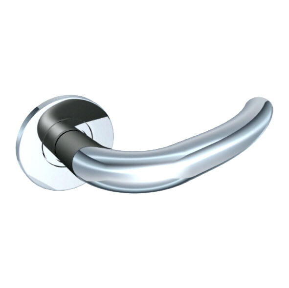 105/S-02  Polished Stainless  Format Curved Levers On Round Roses