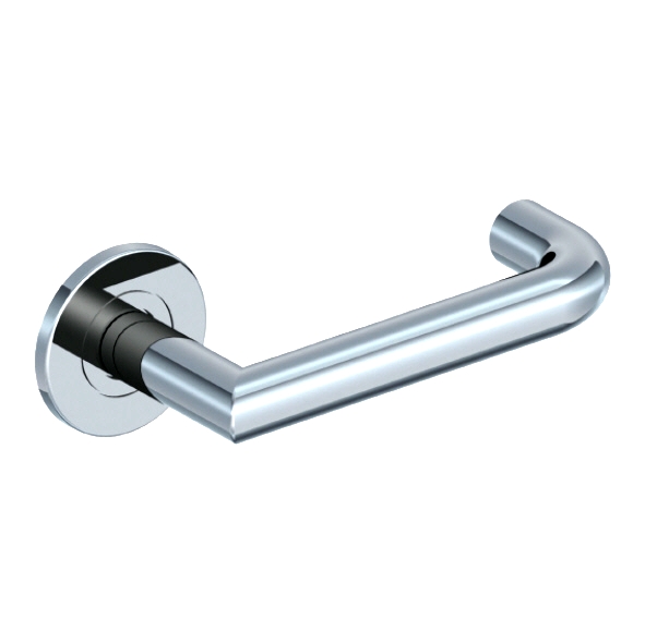 125/S-02  Polished Stainless  Format Mitred Hook Levers On Round Roses