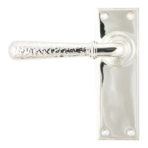 46218 • 152 x 50 x 8mm • Polished Nickel • From The Anvil Hammered Newbury Lever Latch Set