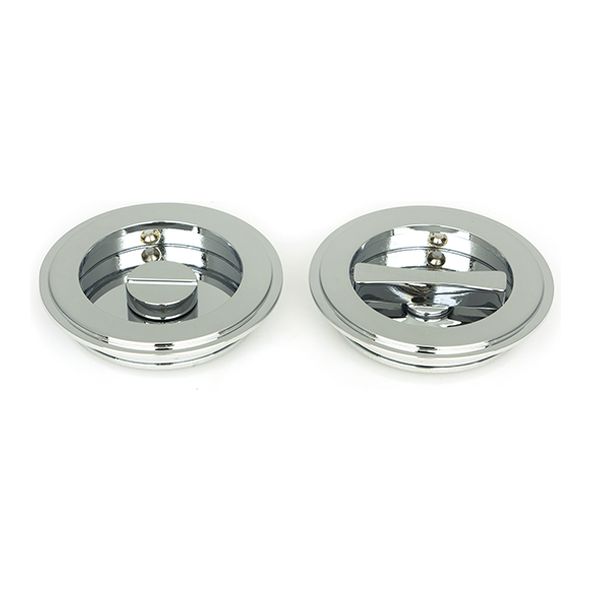 47188  75 mm  Polished Chrome  From The Anvil Art Deco Round Pull - Privacy Set