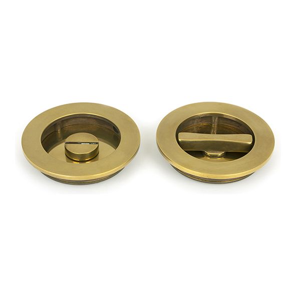48325  75 mm  Aged Brass  From The Anvil Art Deco Round Pull - Privacy Set