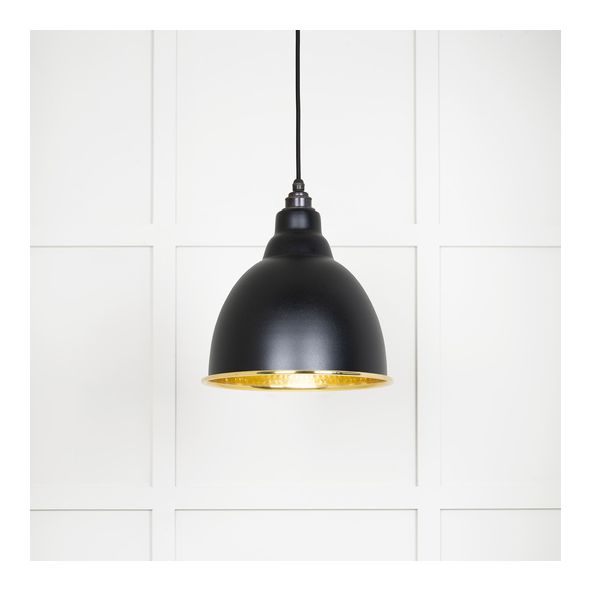 49517EB  260mm  Hammered Brass & Elan Black  From The Anvil Brindley Pendant