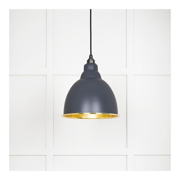 49517SL  260mm  Hammered Brass & Slate  From The Anvil Brindley Pendant