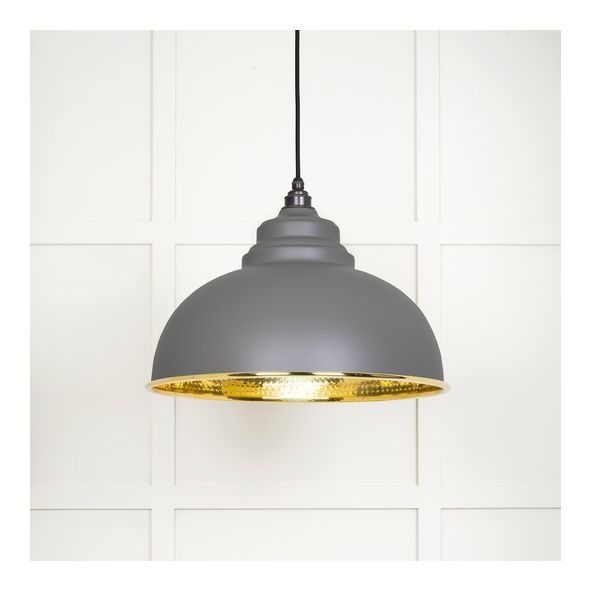 49521BL  400mm  Hammered Brass & Bluff  From The Anvil Harborne Pendant