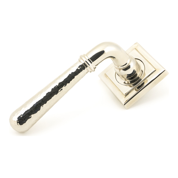 50048 • 53 x 53 x 8mm • Polished Nickel • From The Anvil Hammered Newbury Lever on Rose [Square] - Unsprung