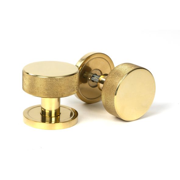 50835  63mm  Polished Brass  From The Anvil Brompton Mortice Knobs On Plain Roses