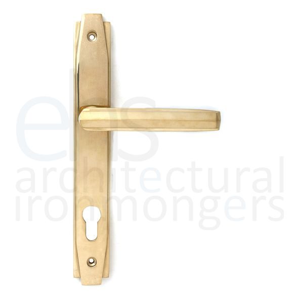 51185  258 x 36 x 14mm  Polished Brass  From The Anvil Art Deco Slimline Lever Espag. Lock Set