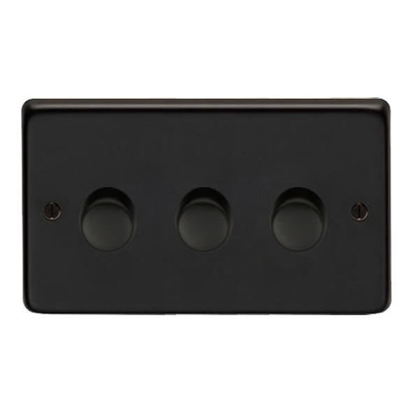 91815  146 x 86 x 7mm  Matt Black  From The Anvil Triple LED Dimmer Switch
