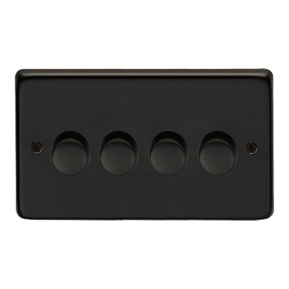 91818  146 x 86 x 7mm  Matt Black  From The Anvil Quad LED Dimmer Switch