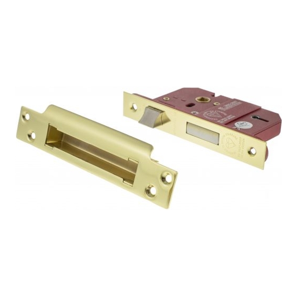 ALKSASH5LK25PB • 065mm [044mm] • Polished Brass • Atlantic BS3621 Insurance Approved 5 lever Sashlock