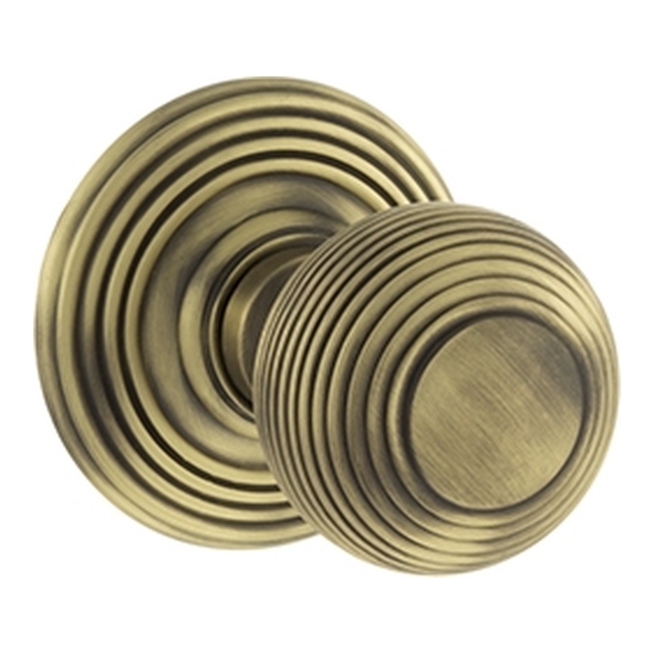 OE50RMKMAB  Matt Antique Brass  Old English Ripon Reeded Mortice Knobs on Concealed Fix Roses