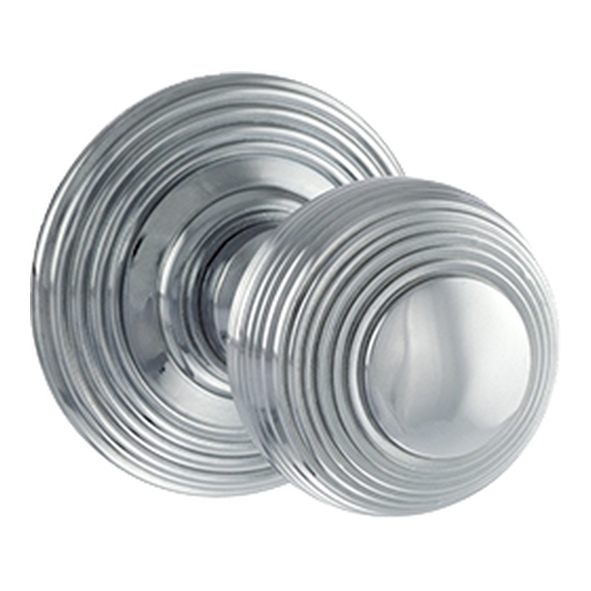 OE50RMKPC  Polished Chrome  Old English Ripon Reeded Mortice Knobs on Concealed Fix Roses