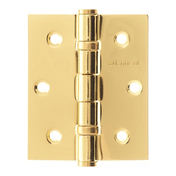 A2HB32525BP  076 x 065 x 2.5mm  Polished Brass Plated [50kg]  Strong Ball Square Corner Bearing Steel Butt Hinges