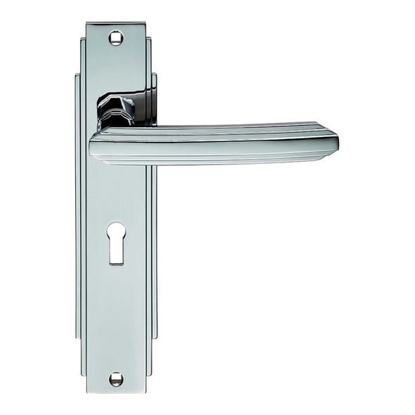 ADR011CP  Standard Lock [57mm]  Polished Chrome  Carlisle Brass Art Deco Levers On Backplates