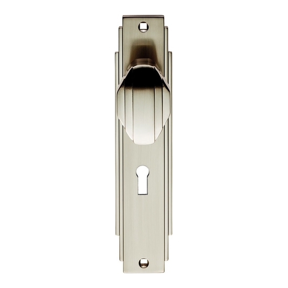 ADR021SN  Standard Lock [57mm]  Satin Nickel  Carlisle Art Deco Knob On Backplate