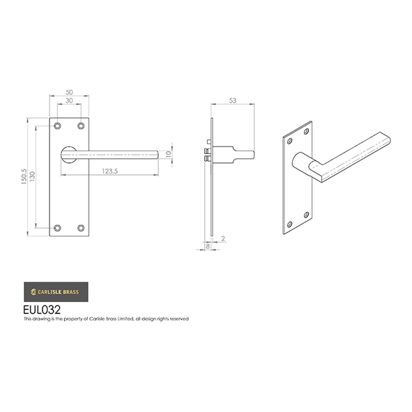 EUL032SN • Long Plate Latch • Satin Nickel • Carlisle Brass Finishes Trentino Levers On Backplates
