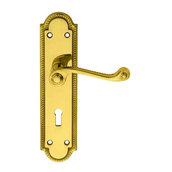 FG27  Standard Lock [57mm]  Polished Brass  Carlisle Brass Georgian Shaped Levers On Backplates