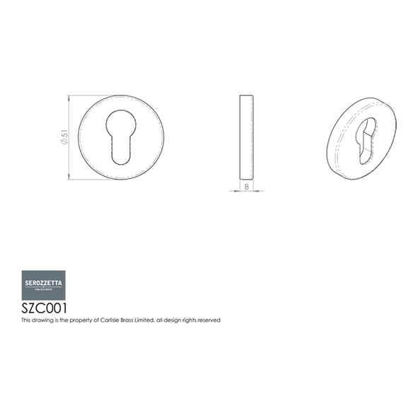 SZC001SC • Satin Chrome • Serozzetta Round Euro Cylinder Escutcheon