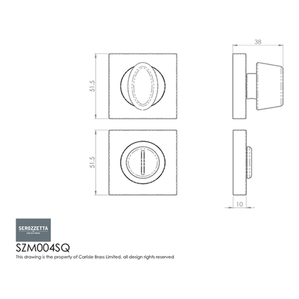 SZM004SQAB • Antique Brass • Serozzetta Square Bathroom Turn With Release