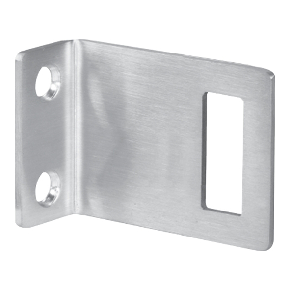 T250S-20  Satin Stainless  Angled Cubicle Keeper To Suit 20mm Thick Inward Opening Doors