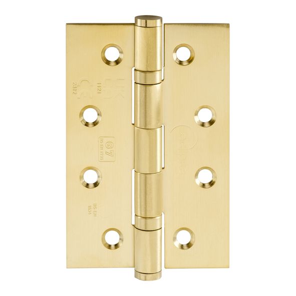 14344  102 x 063 x 2.0mm  Satin Brass [40kg]  Slim Knuckle Ball Bearing Square Corner 201 Stainless Butt Hinges