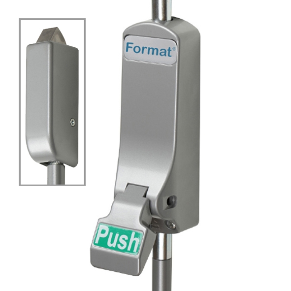 5461V-47 • Vertical • Silver Powder Coated • Format Push Pad Panic Bolt With Vertical Pullman Latches