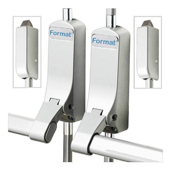 5316-62  Vertical  Polished Stainless Effect  Format Push Bar Double Panic Bolt Set With Vertical Pullman Latches