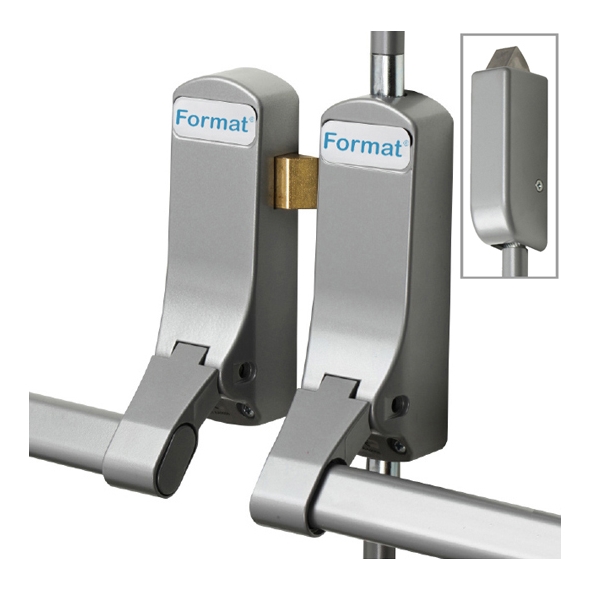 5317-47 • Vertical • Silver Powder Coated • Format Push Bar PanicLatch / Bolt Set With Pullman Latches