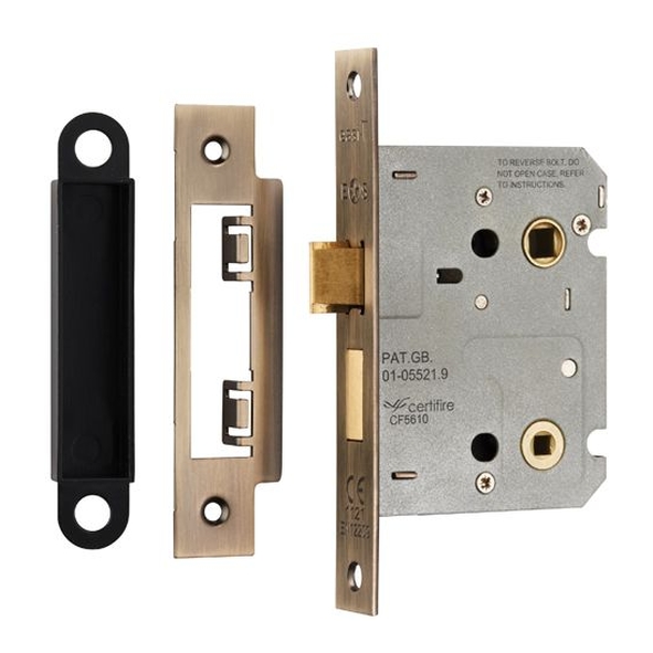 BAE5030AB  076mm [057mm]  Antique Brass  Contract Bathroom Lock With Square Forend & Striker