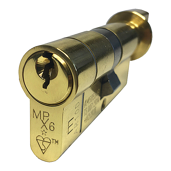 CYF77370PB  Key 35 / Turn 35mm  Polished Brass  MPX6  1 Star Master Keyed Euro Cylinder & Turn