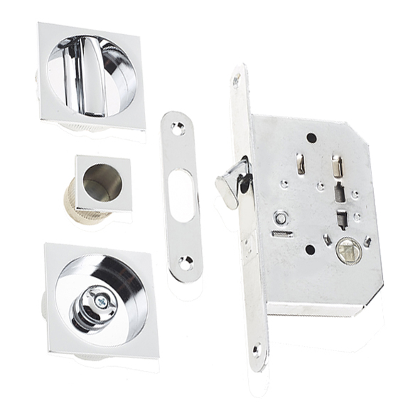 JV827PC • For 35 to 38mm Door • Polished Chrome • Sliding Bathroom Lock Set With Square Fittings