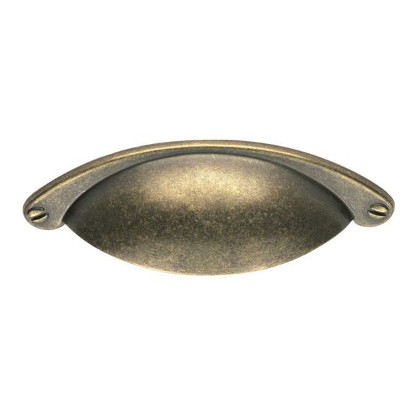 FTD555AB  64 x 104 x 25mm  Antique Brass  Fingertip Design Traditional Cabinet Cup Handle