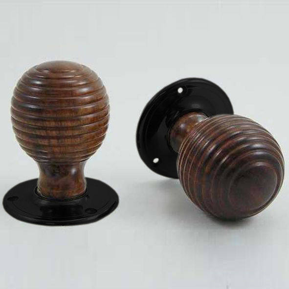 DKF081DWC-BLK  Rosewood / Black  Timber Beehive Knobs On Round Roses