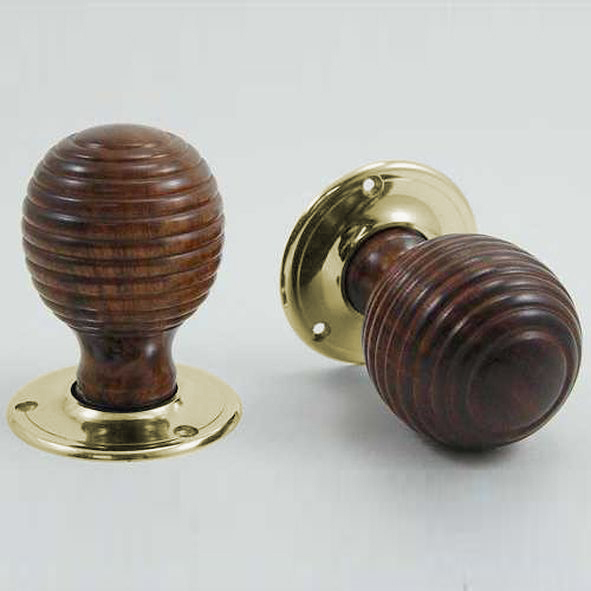 DKF081DWC-PBL  Rosewood / Lacquered Brass  Timber Beehive Knobs On Round Roses
