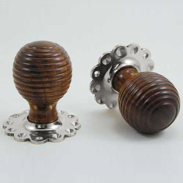 DKF081DWF-CP  Rosewood / Chrome  Timber Beehive Knobs On Daisy Roses