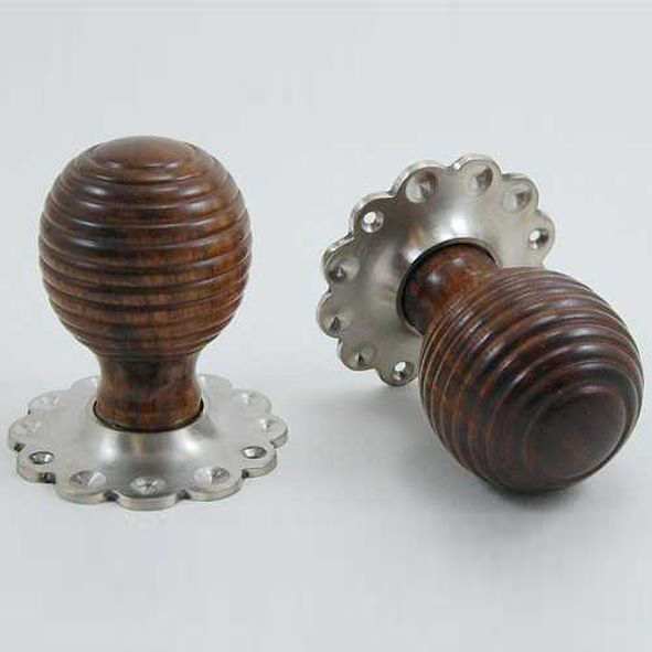 DKF081DWF-SNP  Rosewood / Satin Nickel  Timber Beehive Knobs On Daisy Roses