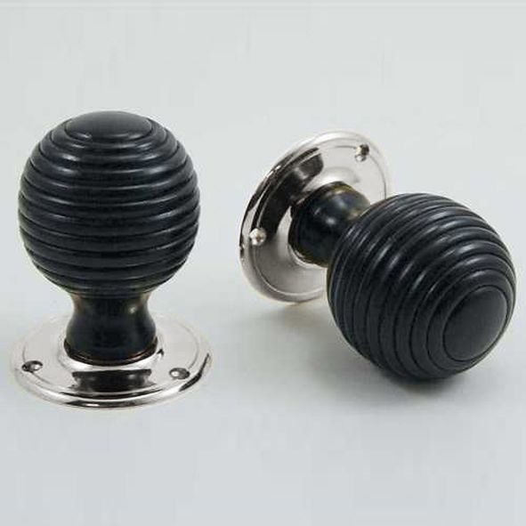 DKF081MXC-CP  Ebony / Chrome  Timber Beehive Knobs On Round Roses