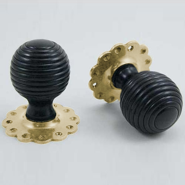 DKF081MXF-PBL  Ebony / Lacquered Brass  Timber Beehive Knobs On Daisy Roses