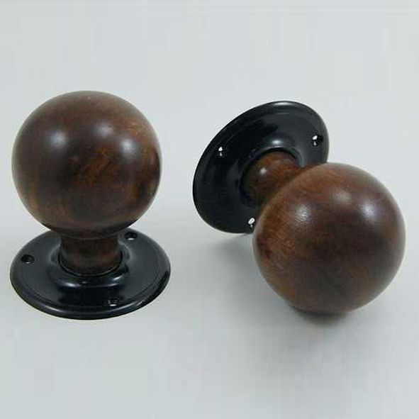 DKF084DWC-BLK  Rosewood / Black  Timber Sphere Knobs On Round Roses