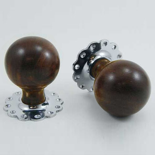 DKF084DWF-CP  Rosewood / Chrome  Timber Sphere Knobs On Daisy Roses