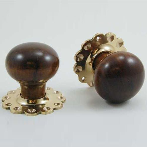 DKF091DWF-PBL  Rosewood / Lacquered Brass  Timber Mushroom Knobs On Daisy Roses