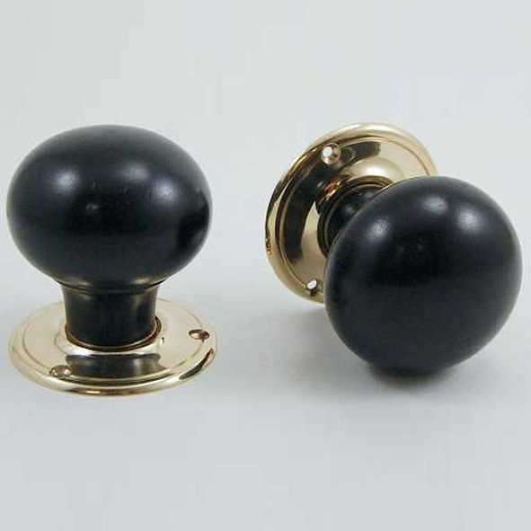 DKF091MXC-PBL  Ebony / Lacquered Brass  Timber Mushroom Knobs On Round Roses