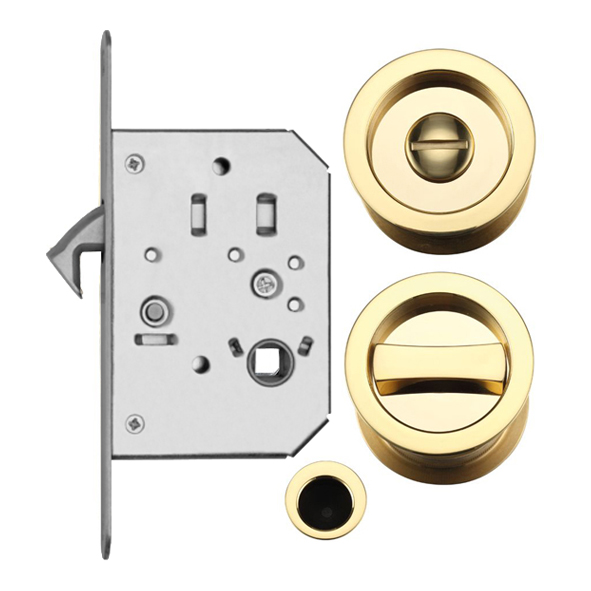 EPD 78  For 44mm Door  PVD Brass  Sliding Bathroom Lock Set With Round Fittings