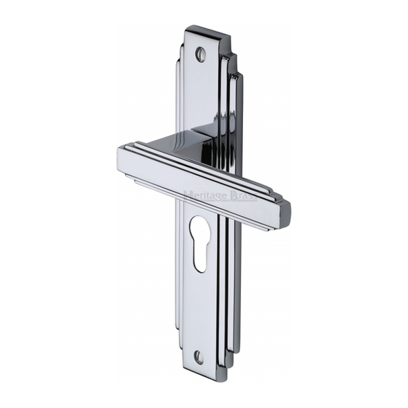 AST5948-PC  Euro Cylinder [47.5mm]  Polished Chrome  Heritage Brass Astoria Art Deco Levers On Backplates