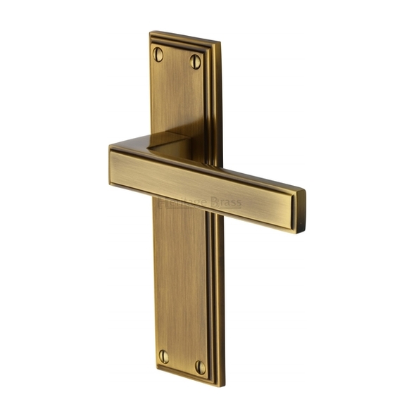 ATL5710-AT  Long Plate Latch  Antique Brass  Heritage Brass Atlantis Art Deco Levers On Backplates