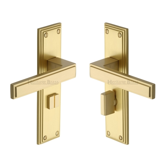 ATL5730-SB  Bathroom [57mm]  Satin Brass  Heritage Brass Atlantis Art Deco Levers On Backplates