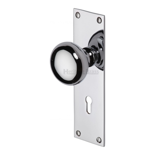 BAL8500-PC  Standard Lock [57mm]  Polished Chrome  Heritage Brass Balmoral Mortice Knobs On Backplates
