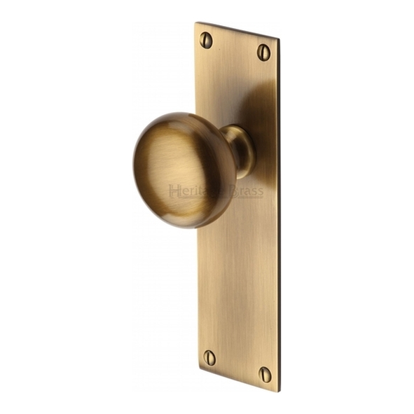BAL8510-AT • Long Plate Latch • Antique Brass • Heritage Brass Balmoral Mortice Knobs On Backplates