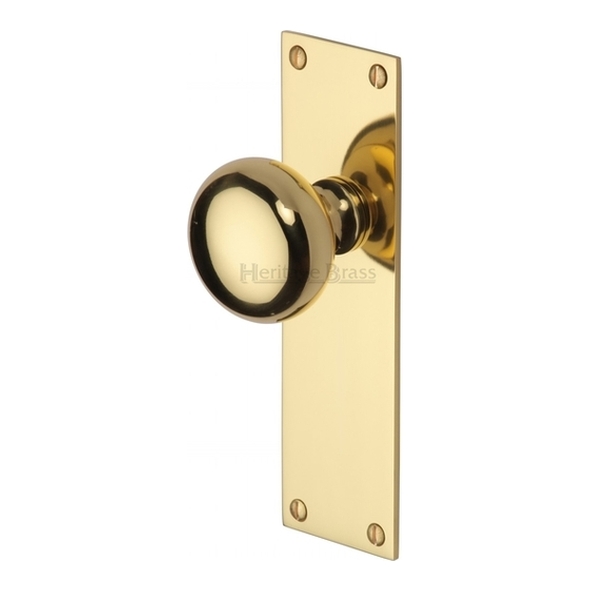 BAL8510-PB  Long Plate Latch  Polished Brass  Heritage Brass Balmoral Mortice Knobs On Backplates