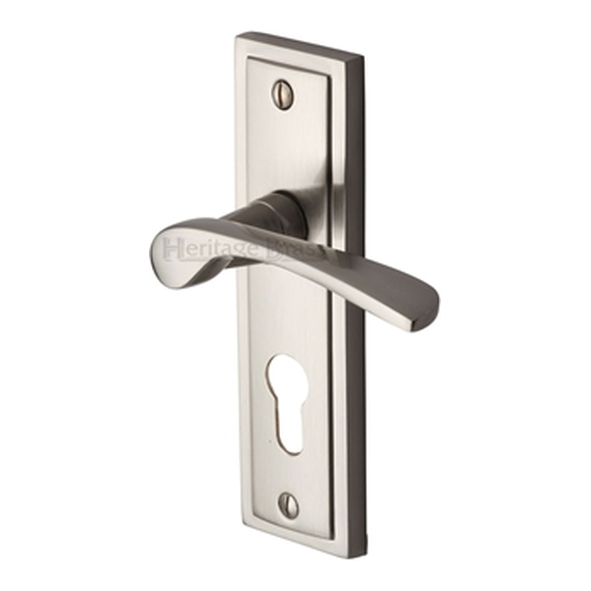 BOS1048-SN  Euro Cylinder [47.5mm]  Satin Nickel  Heritage Brass Boston Levers On Backplates